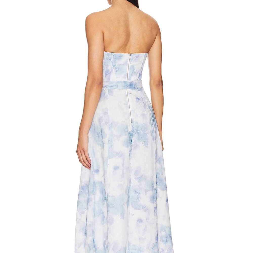 Bardot Strapless Dress in Blue and White - Picture 3 of 3